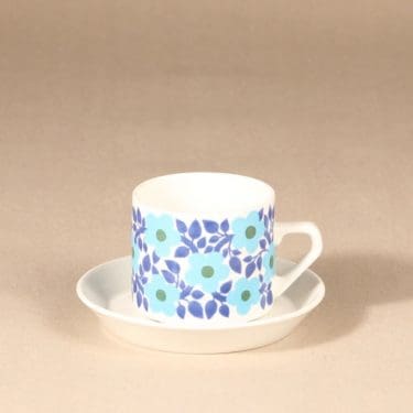 Arabia Ahmet teekuppi, sininen|turkoosi, suunnittelija Raija Uosikkinen, serikuva