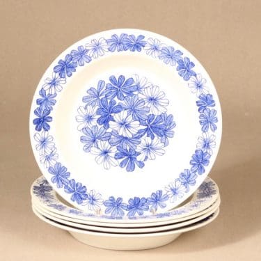 Arabia Sinikukka lautanen, syvä, 5 kpl, suunnittelija Esteri Tomula, syvä, serikuva, kukka-aihe