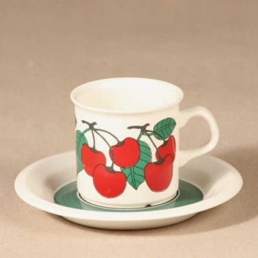 Arabia Kirsikka mokkakuppi, suunnittelija Inkeri Seppälä, serikuva, retro