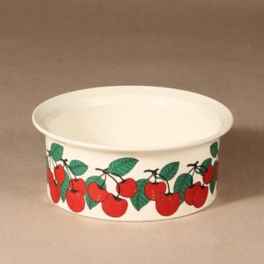Arabia Kirsikka kulho, punainen, suunnittelija Inkeri Seppälä, serikuva, marja-aihe