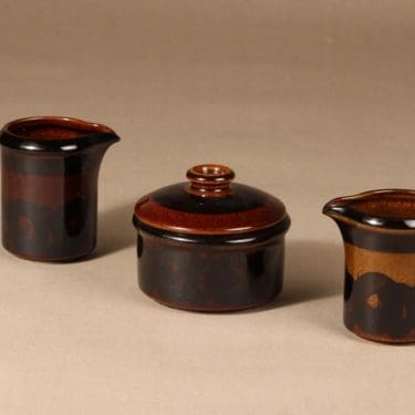 Arabia Soraya sokerikko ja kermakot, käsinmaalattu, 3 kpl, suunnittelija Gunvor Olin-Grönqvist, käsinmaalattu, käsinmaalattu, retro