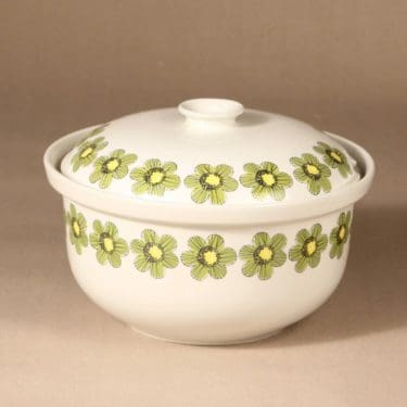 Arabia Primavera terriini, vihreä, suunnittelija Esteri Tomula, serikuva/kukka-aihe, retro