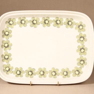 Arabia Primavera tarjoilukulho, vihreä, suunnittelija Esteri Tomula, serikuva/kukka-aihe, retro