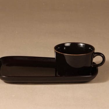 Arabia Kilta coffee cup and special plate, black, Kaj Franck,