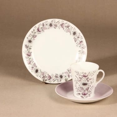 Arabia Tea kahvikuppi ja lautaset, käsinmaalattu, suunnittelija Esteri Tomula, käsinmaalattu, käsinmaalattu, signeerattu