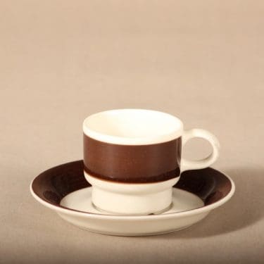 Arabia Inari kahvikuppi, ruskea, suunnittelija Göran Bäck, raitakoriste