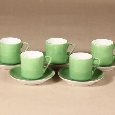 Arabia mokkakuppi, vaaleanvihreä, 5 kpl, suunnittelija ,