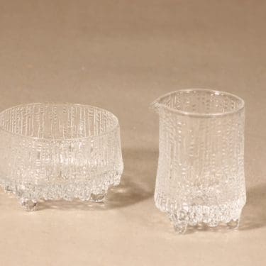 Iittala Ultima Thule sokerikko ja kermakko, kirkas, suunnittelija Tapio Wirkkala,