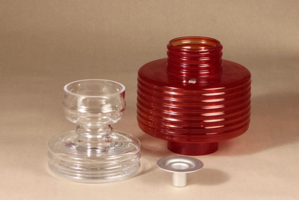 Riihimäen lasi Apollo kynttilälyhty, rubiininpunainen, suunnittelija Nanny Still, kaksiosainen kuva 2