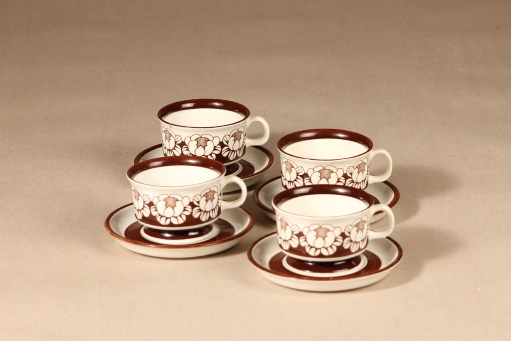 Arabia Katrilli mokkakuppi, 4 kpl, 4 kpl, suunnittelija Esteri Tomula, 4 kpl, serikuva