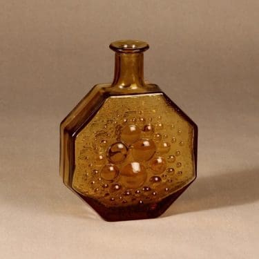 Riihimäen lasi Stella polaris koristepullo, amber, suunnittelija Nanny Still,