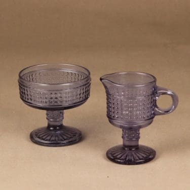 Riihimäen lasi Barokki sokerikko ja kermakko, siniharmaa, suunnittelija Erkkitapio Siiroinen,