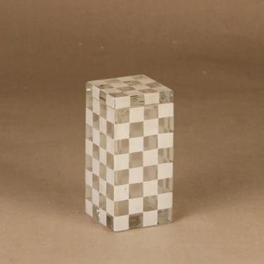 Marimekko lasipurkki, kannellinen, suunnittelija Hilkka Rahikainen, kannellinen, serikuva