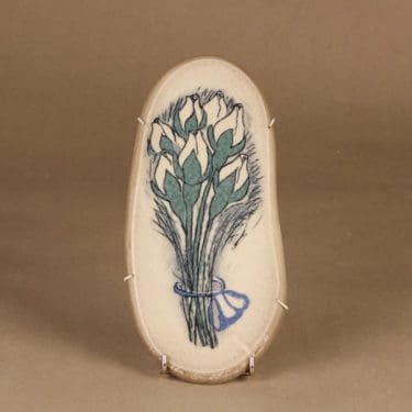 Arabia Valkoiset tulppaanit seinätaulu, signeerattu, suunnittelija Heljä Liukko-Sundström, signeerattu