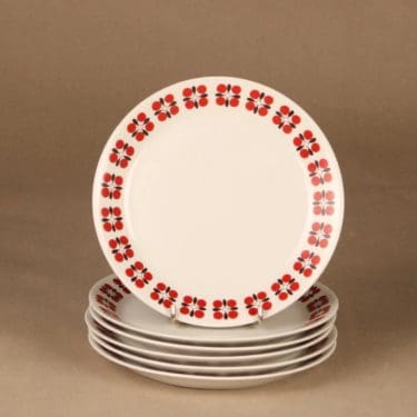 Arabia Eveliina lautanen, 6 kpl, suunnittelija Esteri Tomula, 6 kpl, kukka, retro