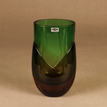 Nuutajärvi Kukka maljakko, monivärinen, suunnittelija Heikki Orvola, signeerattu