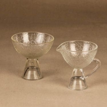 Riihimäen lasi Tikku sokerikko ja kermakko, kirkas, suunnittelija Nanny Still,