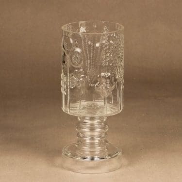 Nuutajärvi Flora maljakko, kirkas, suunnittelija Oiva Toikka, Kukka-aihe