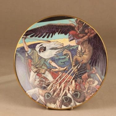 Arabia Kalevala seinälautanen, Sammon puolustus, suunnittelija Akseli Gallen-Kallela, Sammon puolustus, serikuva, Kalevala