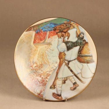 Arabia Kalevala seinälautanen, Lemminkäinen Tulijoella, suunnittelija Akseli Gallen-Kallela, Lemminkäinen Tulijoella, serikuva, Kalevala