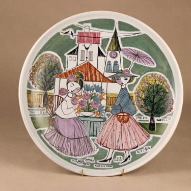 Kupittaan savi seinälautanen, käsinmaalattu, suunnittelija Laila Zink, käsinmaalattu, signeerattu, suuri