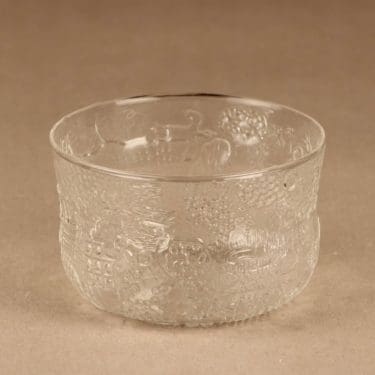 Nuutajärvi Fauna jälkiruokakulho, kirkas, suunnittelija Oiva Toikka, eläinaihe