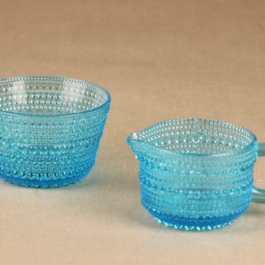 Nuutajärvi Kastehelmi sokerikko ja kermakko, turkoosi, suunnittelija Oiva Toikka,