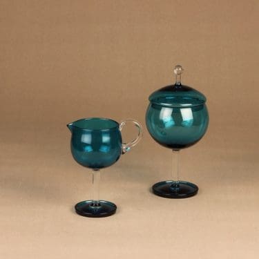 Riihimäen lasi Harlekiini sokerikko ja kermakko, turkoosi, suunnittelija Nanny Still,