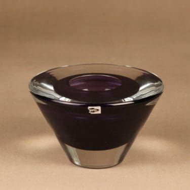 Nuutajärvi OT24 taidelasimalja, signeerattu, suunnittelija Oiva Toikka, signeerattu, massiivinen