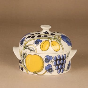 Arabia Paratiisi kulho, kannellinen, suunnittelija Birger Kaipiainen, kannellinen, serikuva, marja, hedelmä