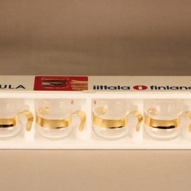 Iittala Paula glögilasit, 4 kpl, 4 kpl, suunnittelija Jorma Vennola, 4 kpl, kullattu pidike