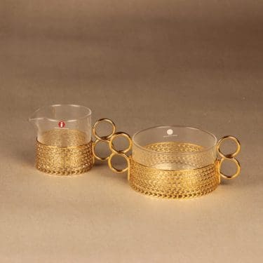 Iittala 24 carat sugar bowl and creamer designer Timo Sarpaneva