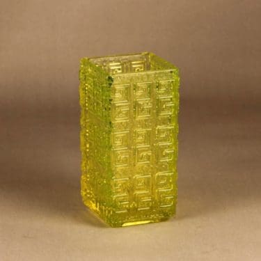 Riihimäen lasi Taalari maljakko, keltainen, suunnittelija Tamara Aladin, massiivinen