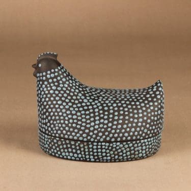 Arabia Munakana, turkoosi/musta, suunnittelija Kaarina Aho, Milano triennale, kana