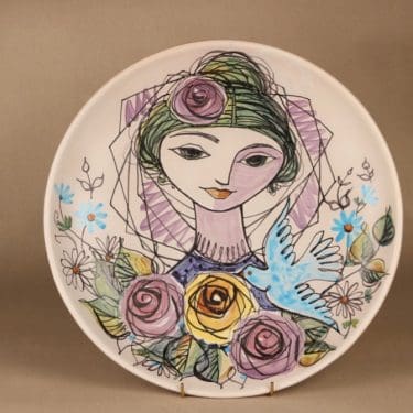 Kupittaan savi seinälautanen, käsinmaalattu, suunnittelija Laila Zink, käsinmaalattu, signeerattu