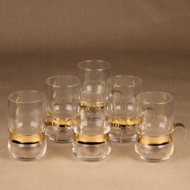 Iittala Paula teelasit, 30 cl, 6 kpl, suunnittelija Jorma Vennola, 30 cl, metallikahva