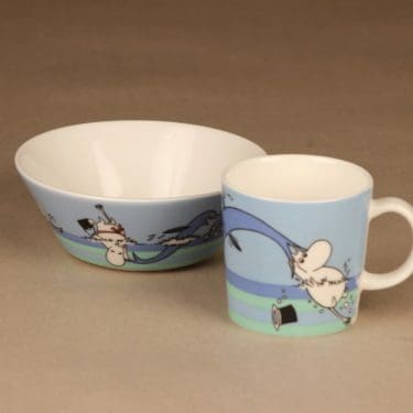 Arabia Teema Muumimuki ja -kulho, Delfiinisukellus, 2 kpl, suunnittelija Tove Slotte-Elevant, Delfiinisukellus, muumi, sesonkituote