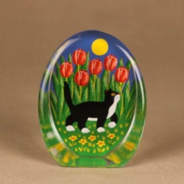 Iittala lasikortti, Kävelyllä, suunnittelija Martti Lehto, Kävelyllä, kissa, tulppaani