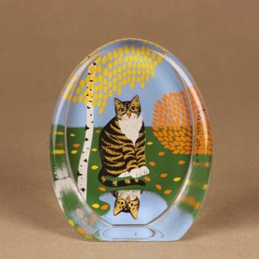 Iittala lasikortti, Syksy lammella, suunnittelija Martti Lehto, Syksy lammella, kissa