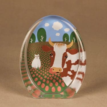 Iittala lasikortti, Lehmipaimenessa, suunnittelija Martti Lehto, Lehmipaimenessa, kissa, lehmä