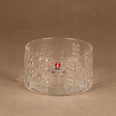 Nuutajärvi Flora jälkiruokakulho, kirkas, suunnittelija Oiva Toikka, kukka