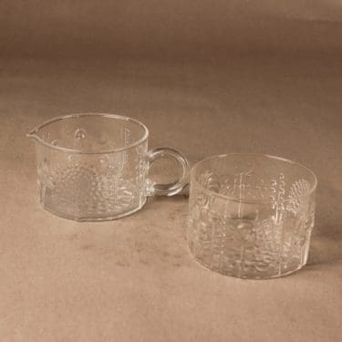 Nuutajärvi Flora sokerikko ja kermakko, kirkas, suunnittelija Oiva Toikka,