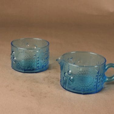 Nuutajärvi Flora sokerikko ja kermakko, turkoosi, suunnittelija Oiva Toikka,