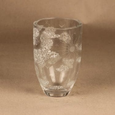 Riihimäen lasi kulho, vasaroitu koriste, suunnittelija Theodor Käppi, vasaroitu koriste, signeerattu