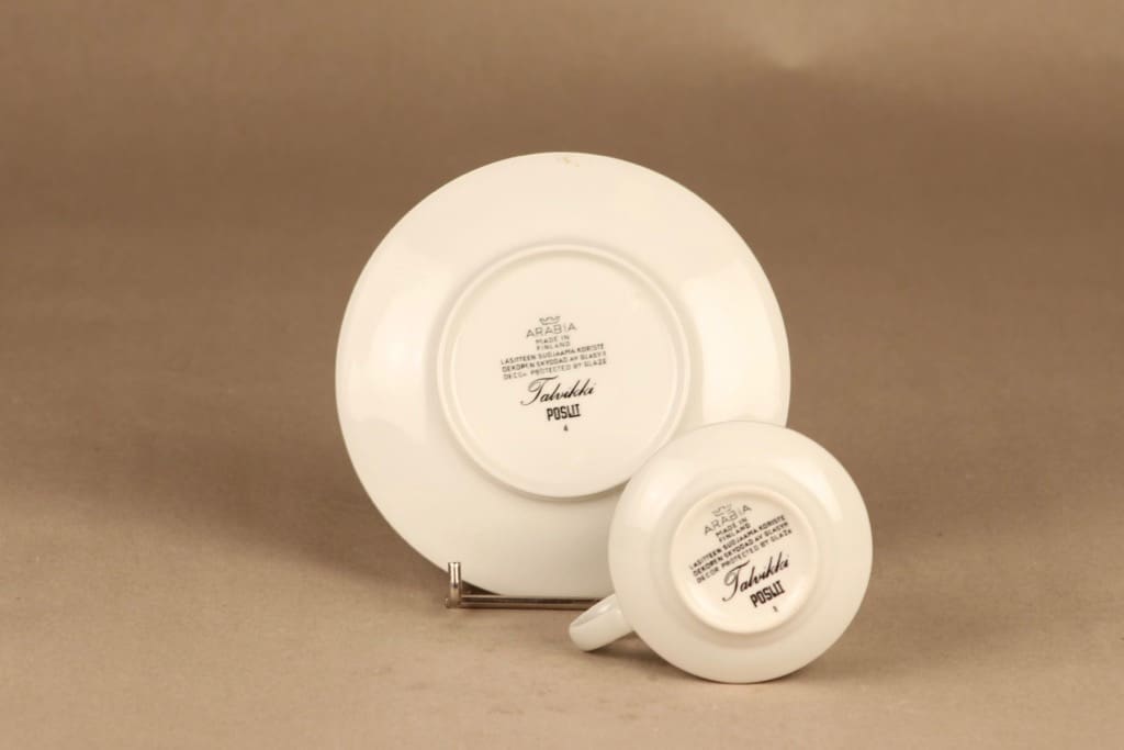 Arabia Talvikki kahvikuppi ja lautaset(2), mustavalkoinen, suunnittelija Raija Uosikkinen, serikuva kuva 3