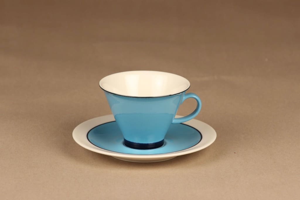 Arabia Harlekin kahvikuppi, turkoosi, suunnittelija Inkeri Leivo,