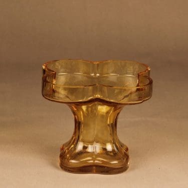 Riihimäen lasi Onnenlehti maljakko, amber, suunnittelija Helena Tynell,