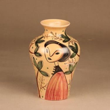 Kupittaan savi maljakko, käsinmaalattu, suunnittelija Laila Zink, käsinmaalattu, signeerattu