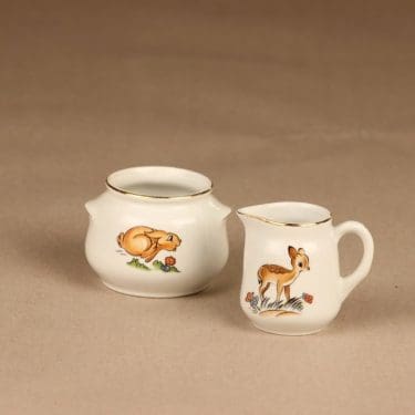 Arabia Lumikki lasten sokerikko ja kermakko, suunnittelija , Eläin-aihe