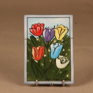 Arabia HLS seinälaatta, Pikku tulppaanit, suunnittelija Heljä Liukko-Sundström, Pikku tulppaanit, kukka, serikuva